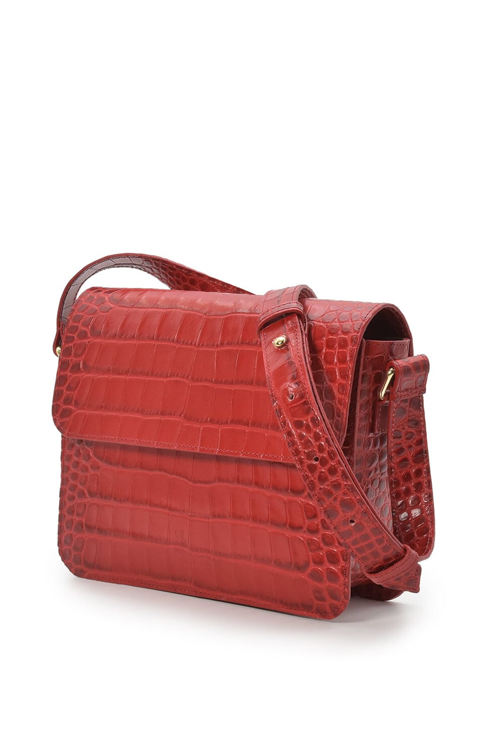 Square shoulder bag with printed red leather flap Crossbody Bags Leandra