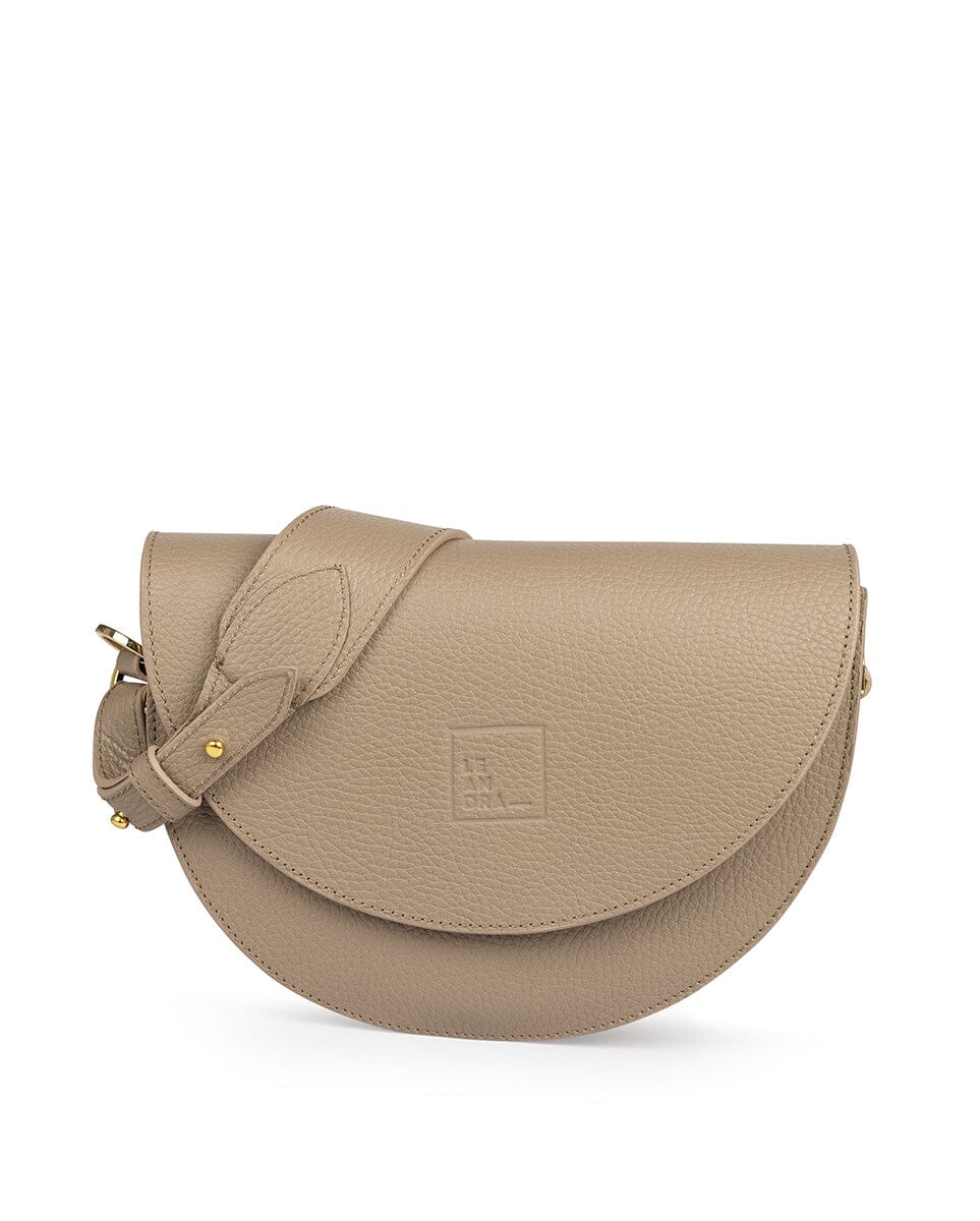 Textured Leather Saddle bag - Taupe Handbags Leandra