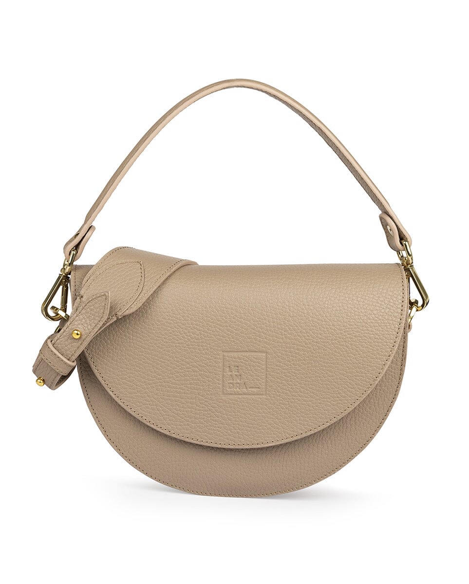 Textured Leather Saddle bag - Taupe Handbags Leandra