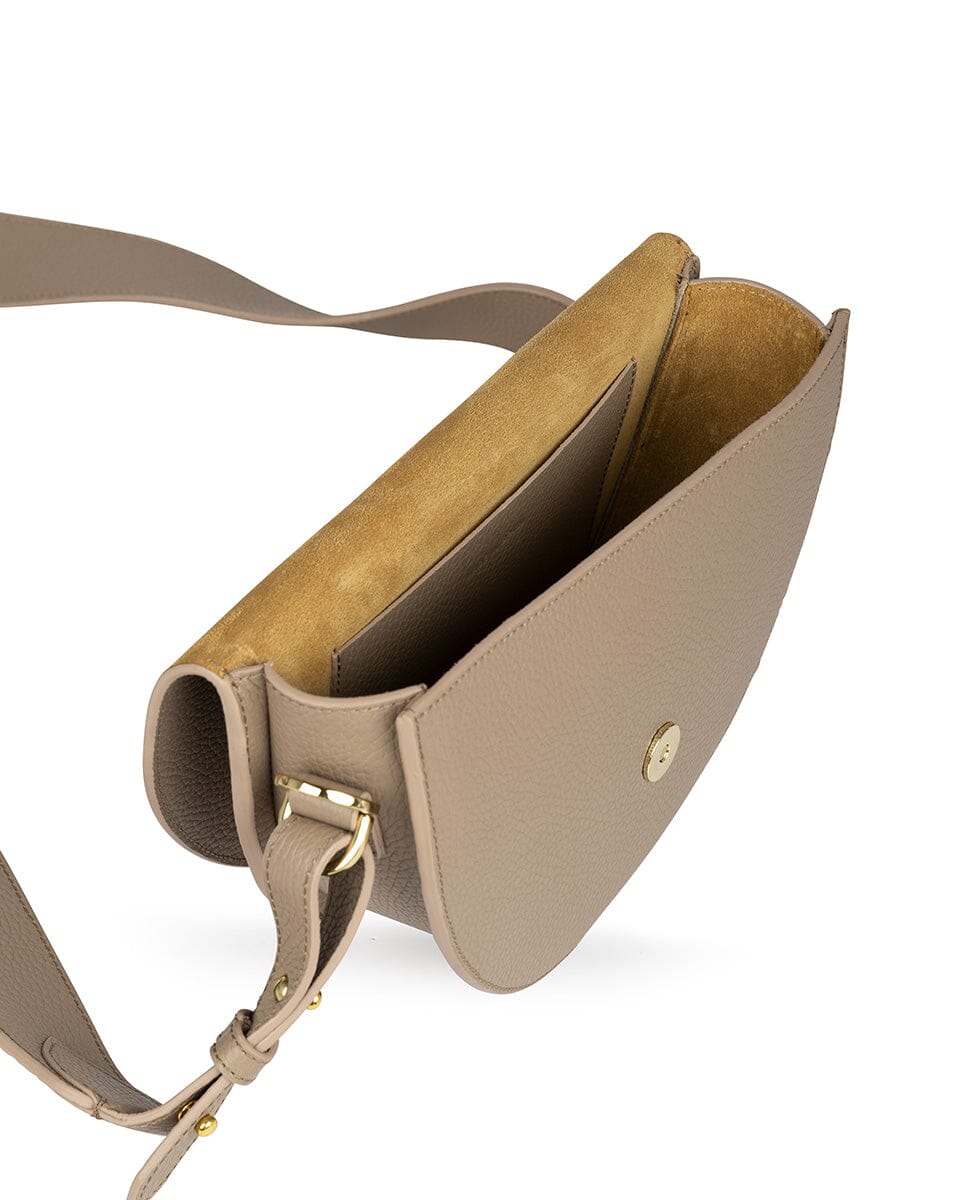 Textured Leather Saddle bag - Taupe Handbags Leandra