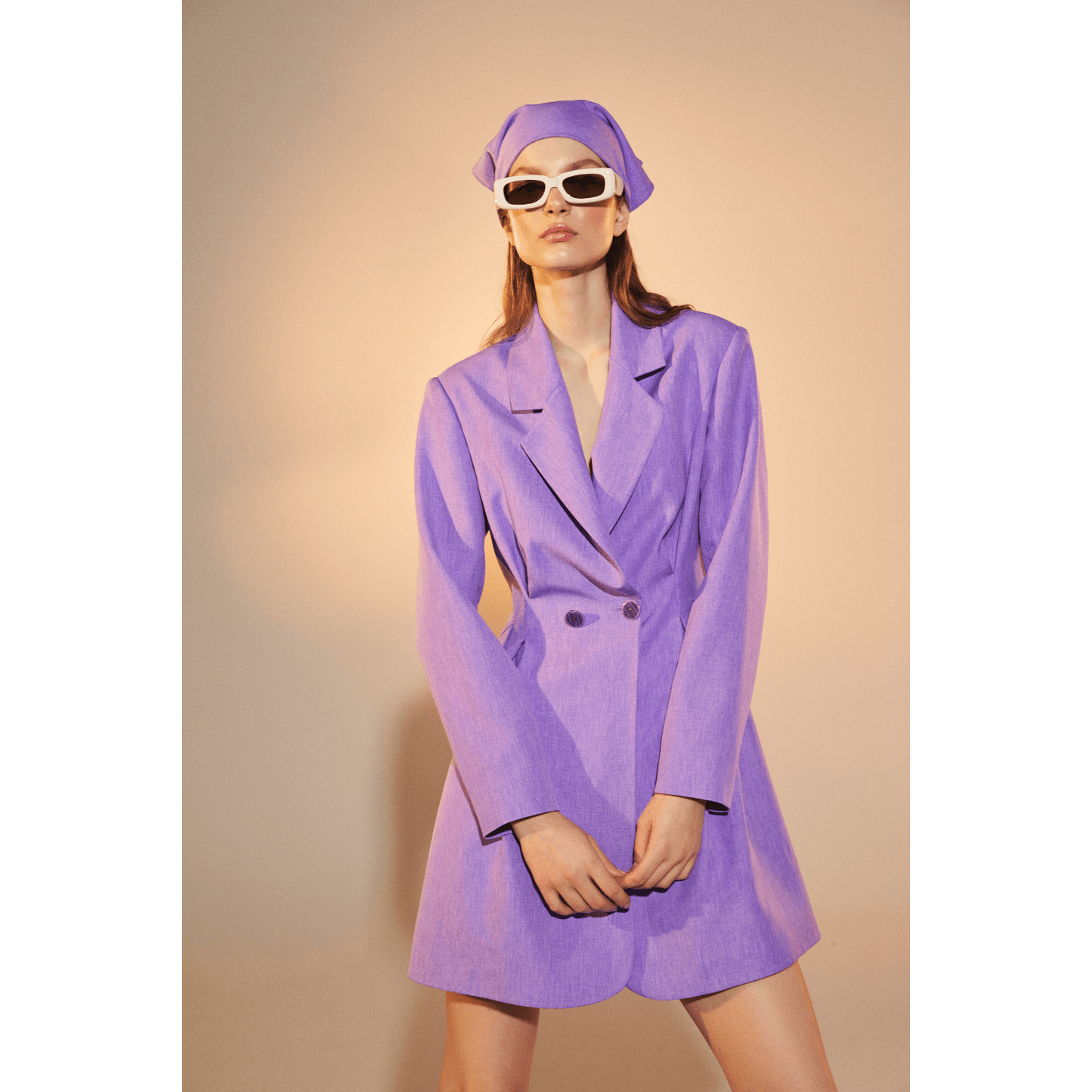 Valerie Shoulder-padded Blazer Dress in Mauve Mist Dresses Nazli Ceren