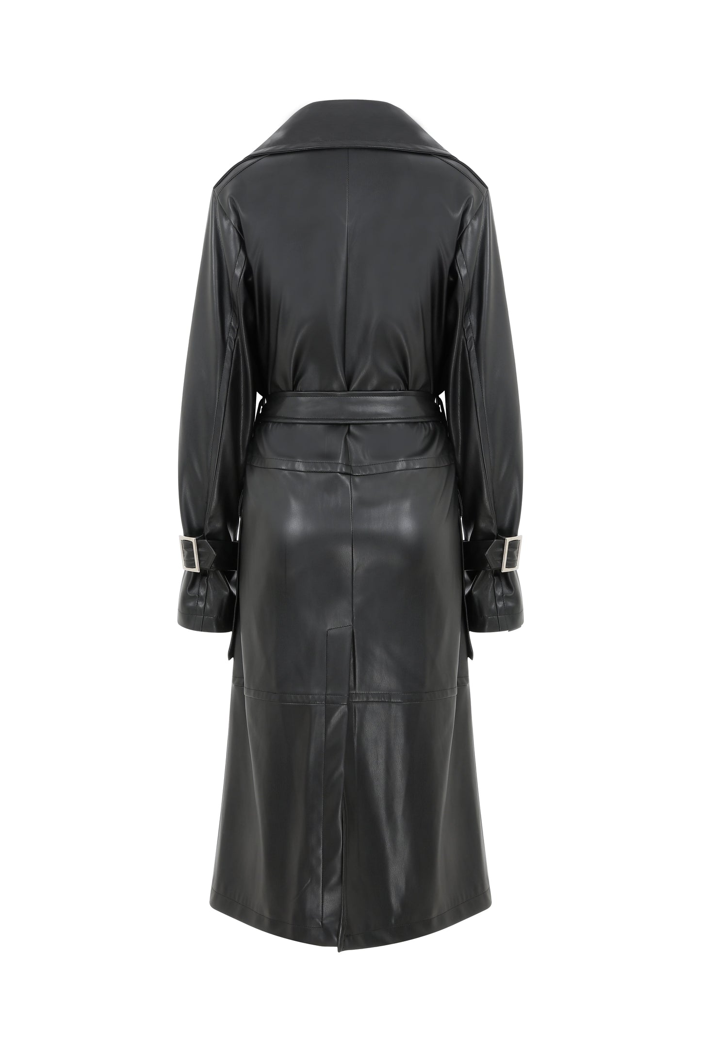 Cecile Vegan Leather Trenchcoat in Noire