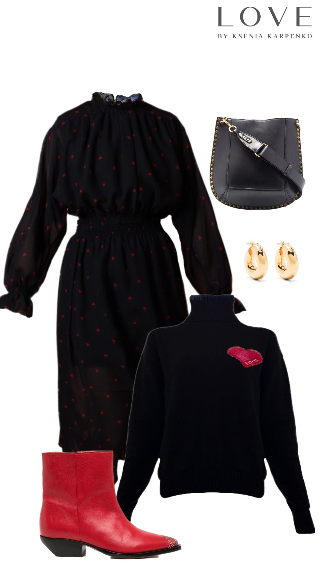 Black cotton turtle neck with a "heart" embroidery