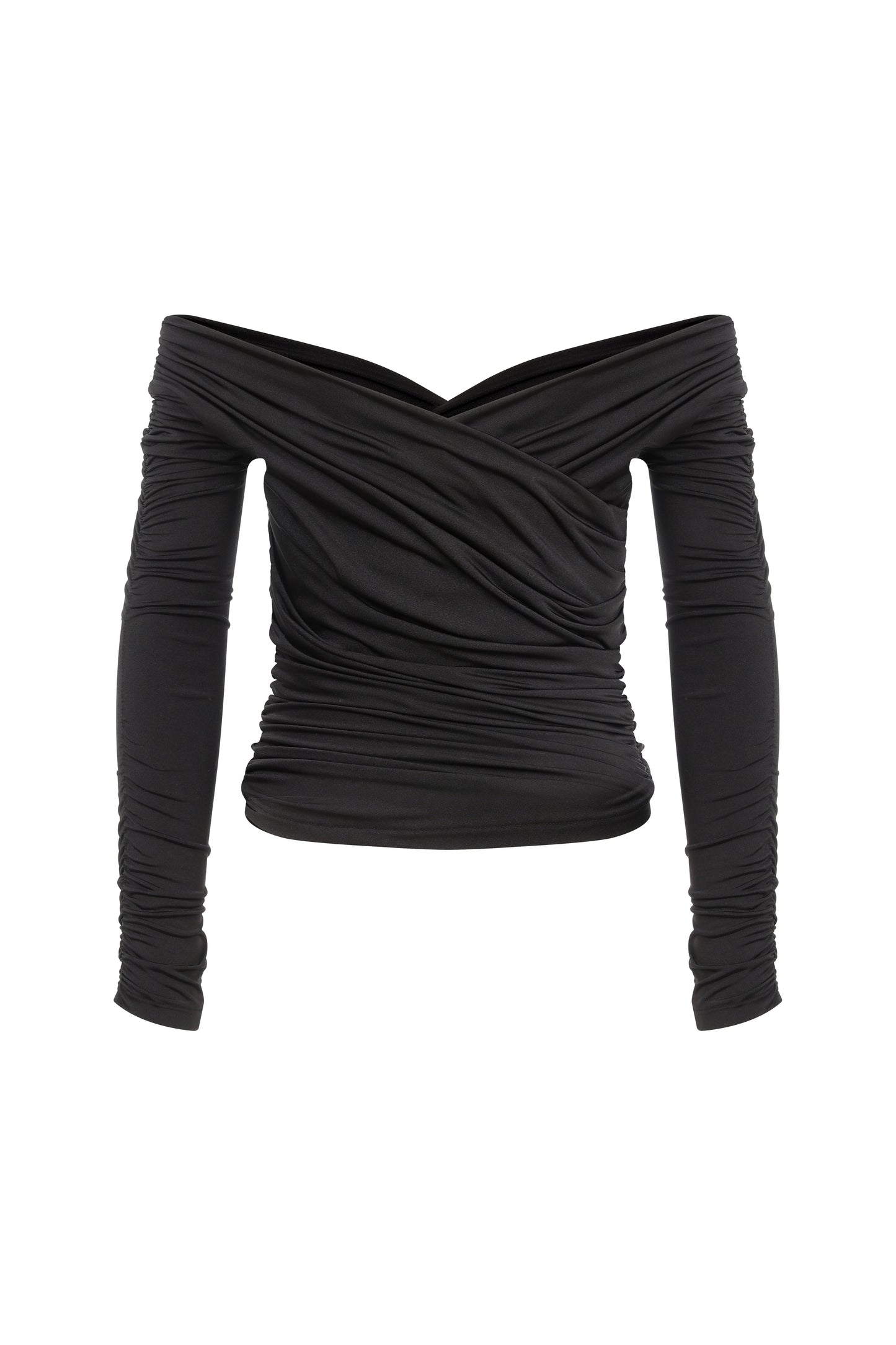 Monique Draped Jersey Blouse in Noire