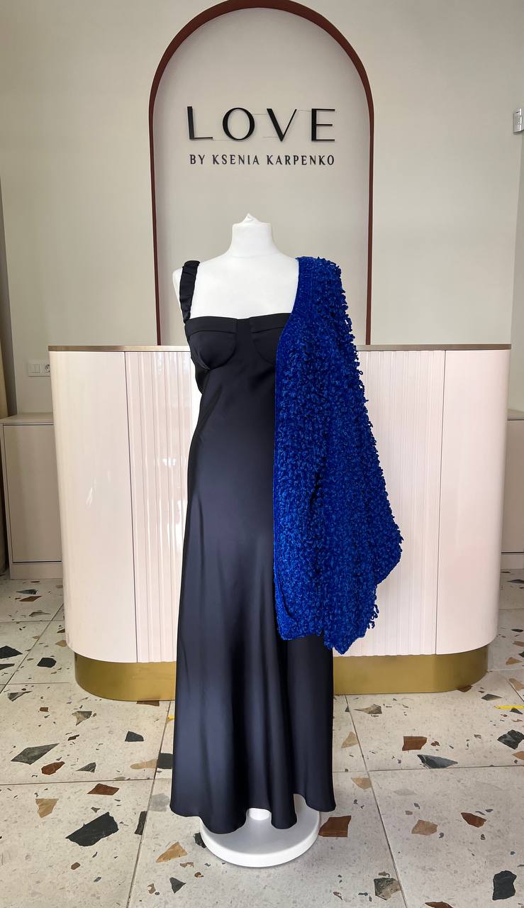 Blue hand made boucle cardigan