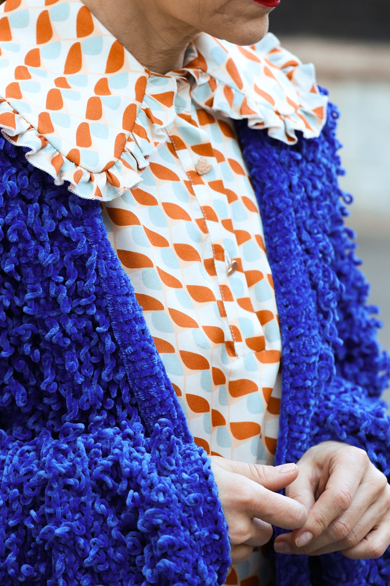 Blue hand made boucle cardigan