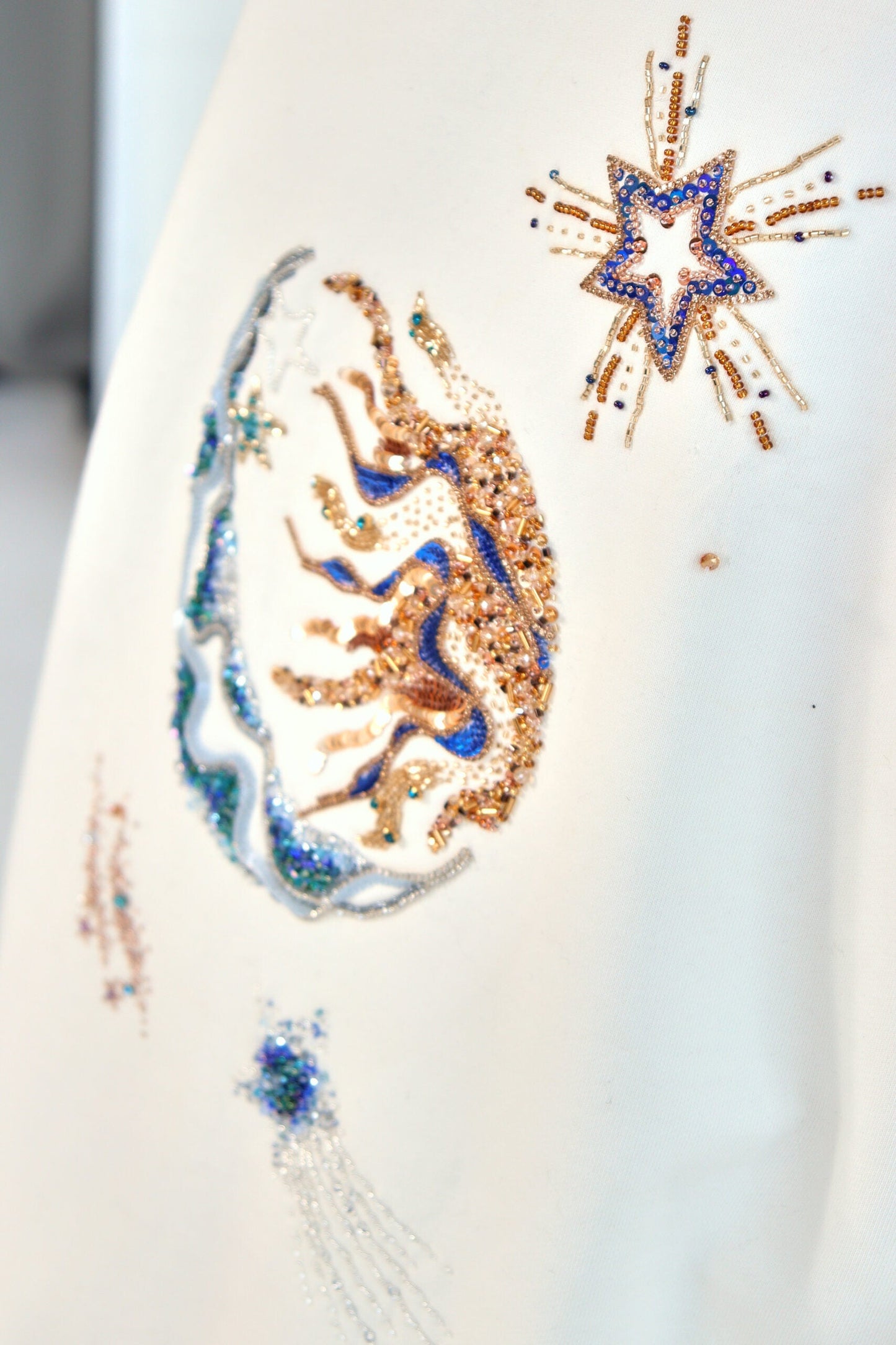 White Sweatshirt Universe with handmade embroidery