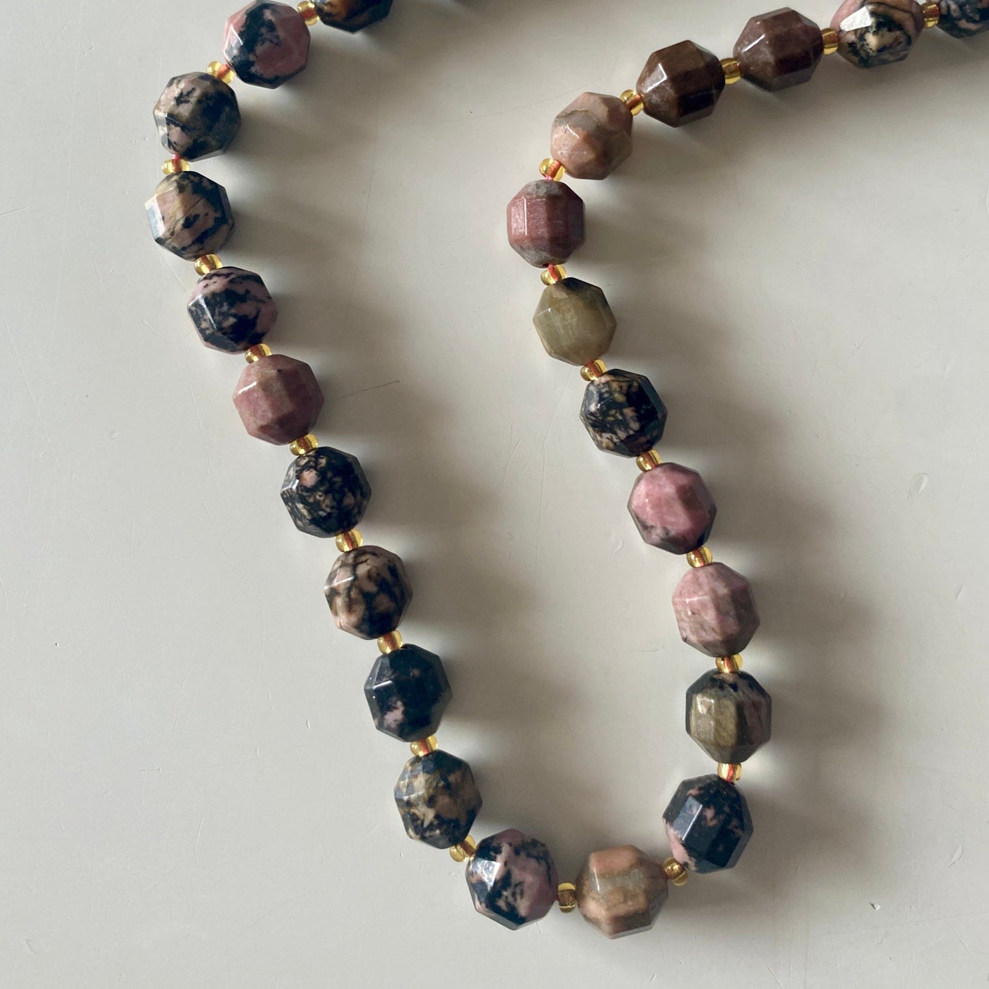 Square Marble Rhodonite Necklace