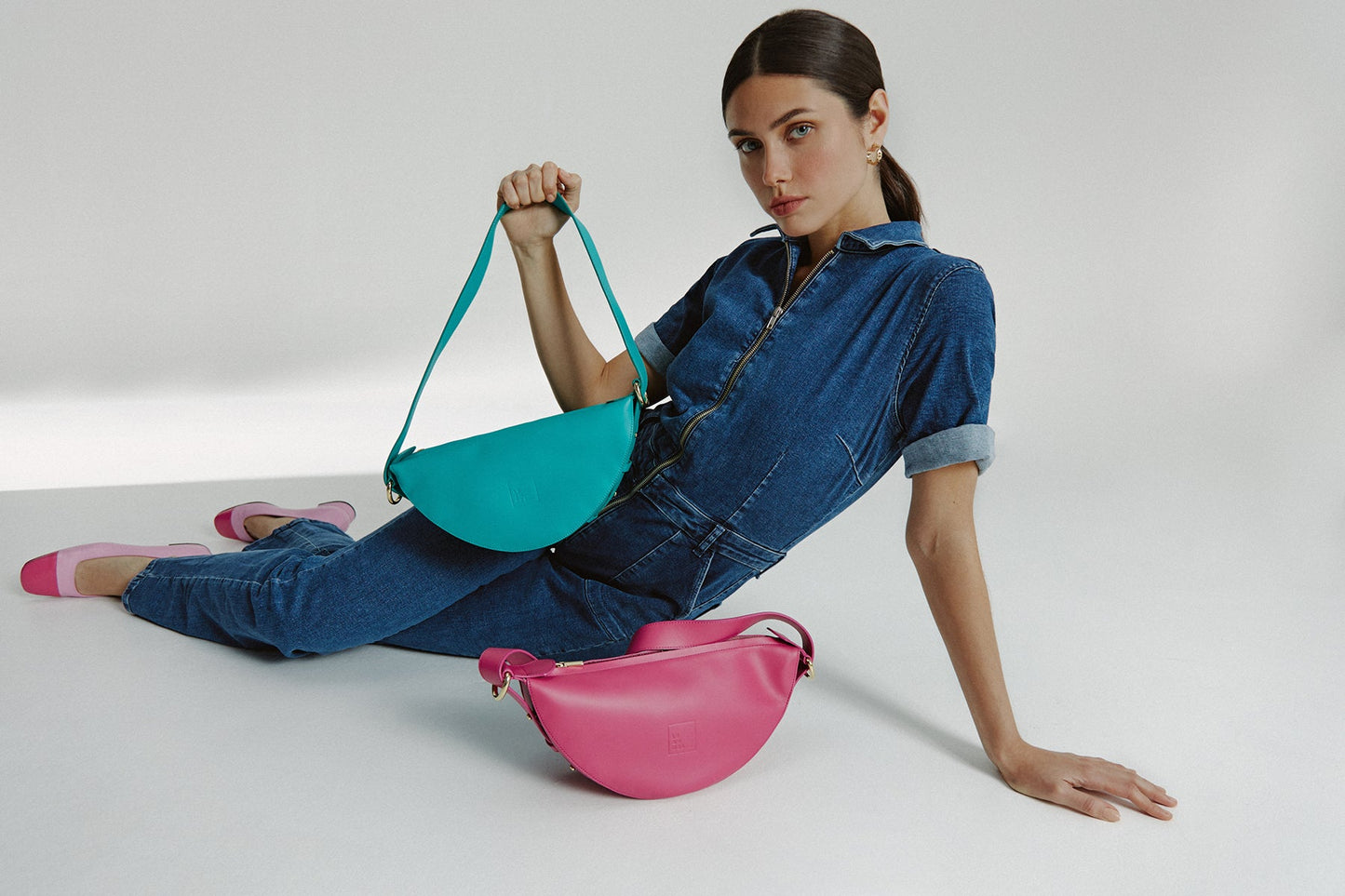 Fuchsia multi-position half-moon crossbody bag