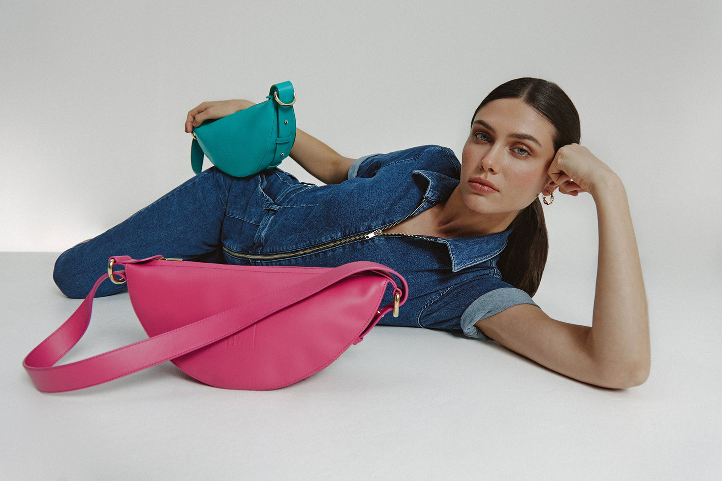 Fuchsia multi-position half-moon crossbody bag
