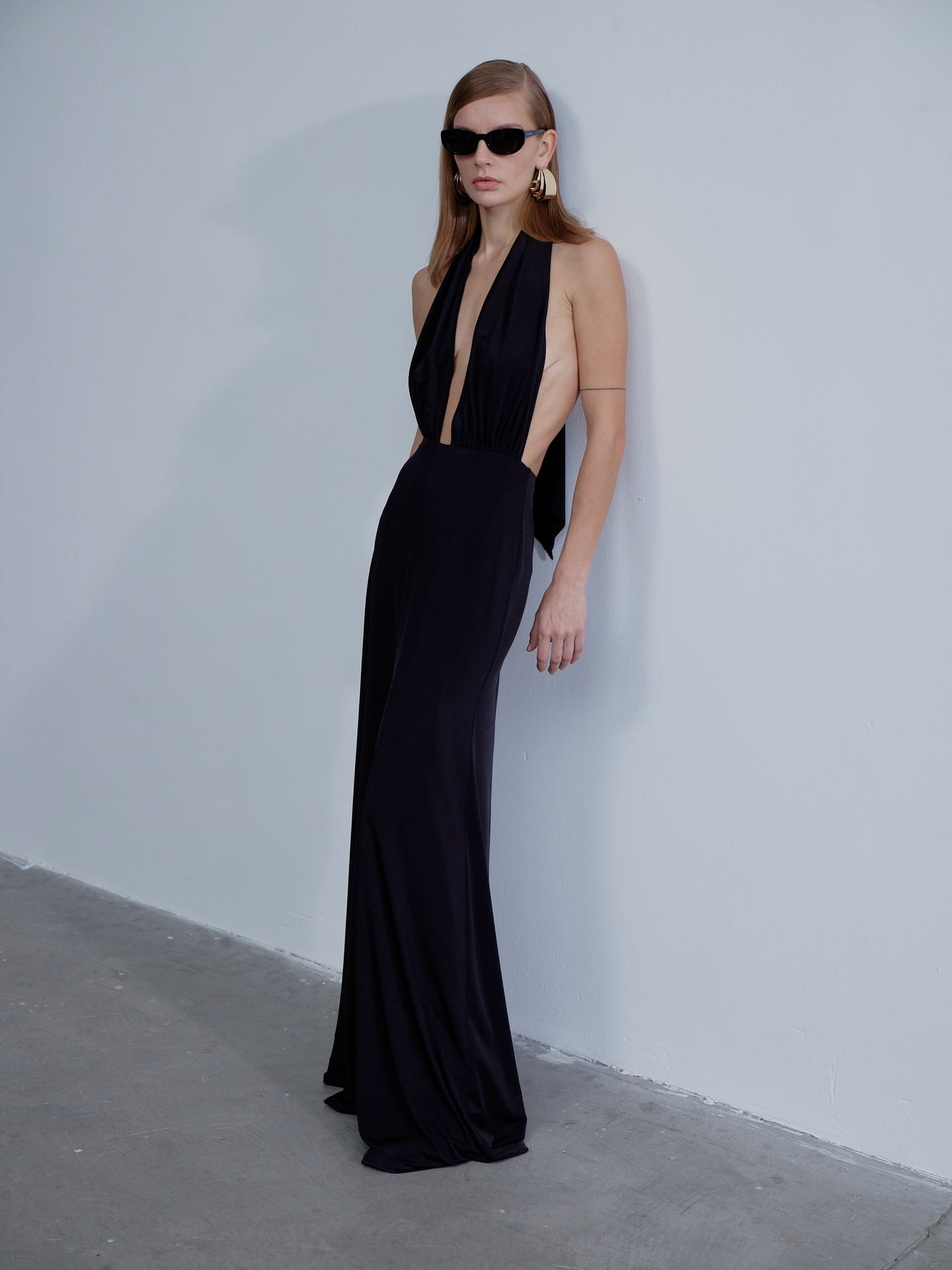 Ines Jersey Long Dress in Noire