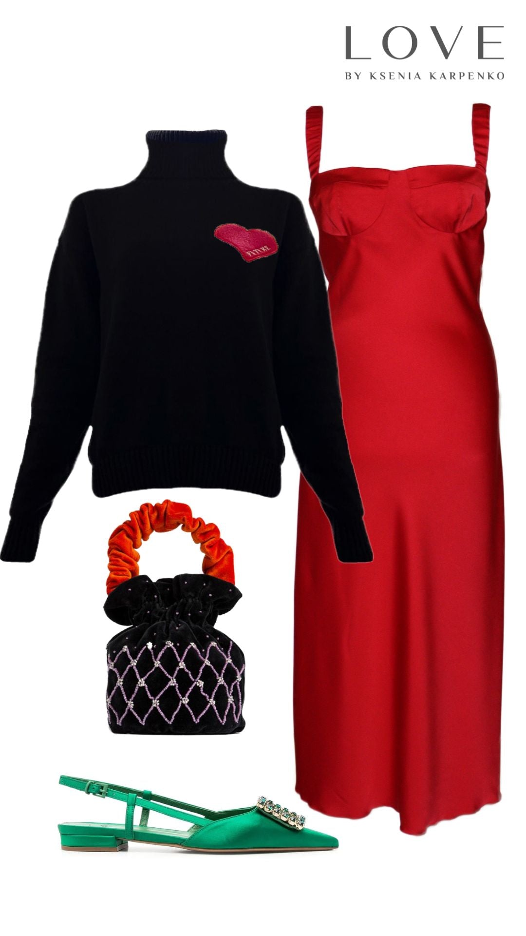 Black cotton turtle neck with a "heart" embroidery