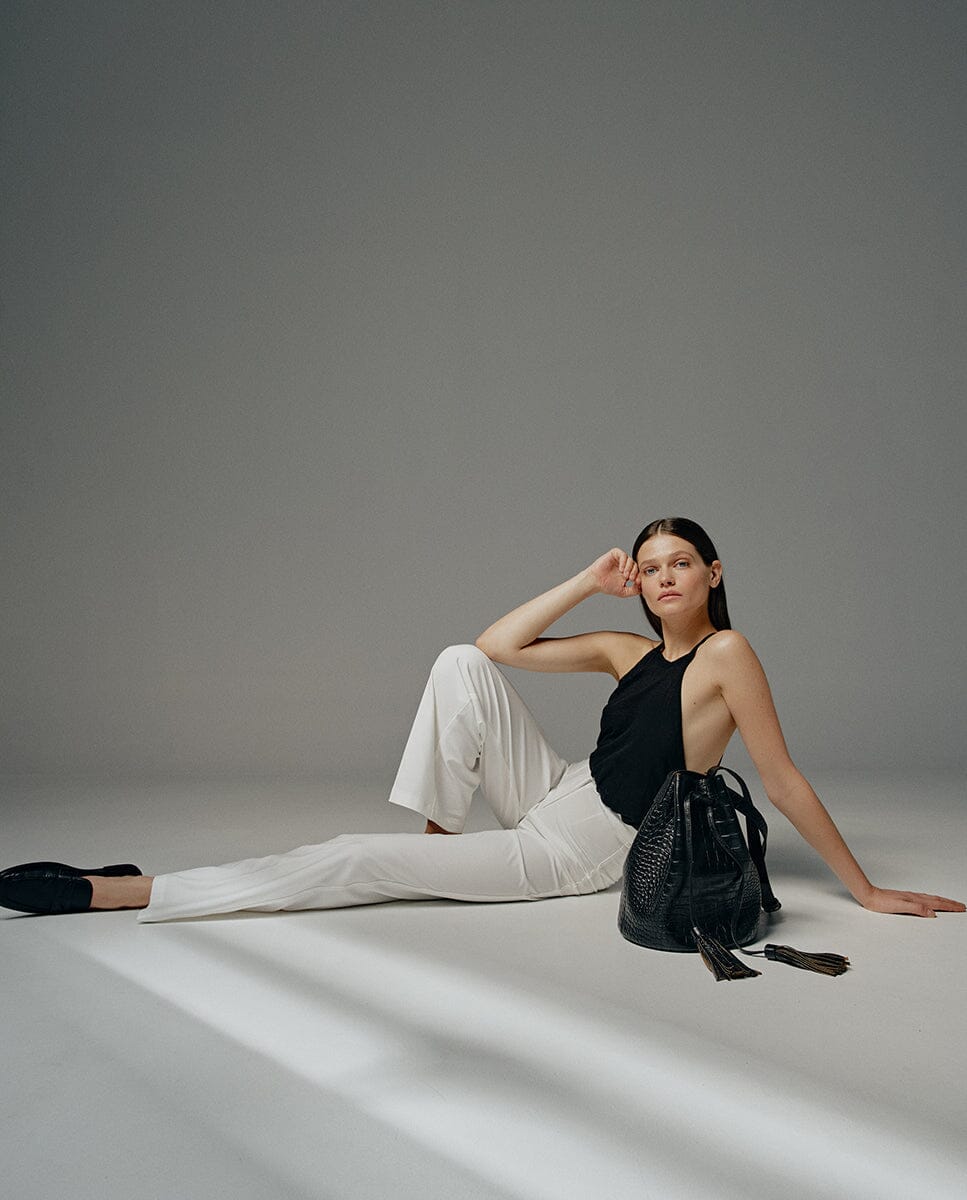 Bucket bag printed in Coco Leather - Black Crossbody Bags Leandra