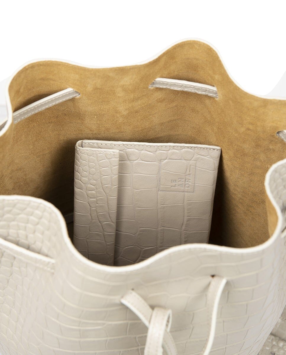 Bucket bag printed in Coco Leather - Light Pearl Crossbody Bags Leandra