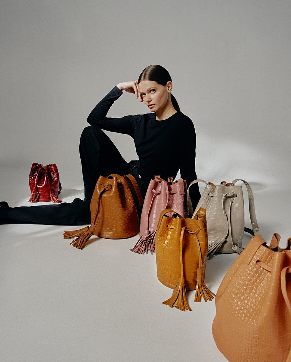 Bucket bag printed in Coco Leather - Light Pearl Crossbody Bags Leandra