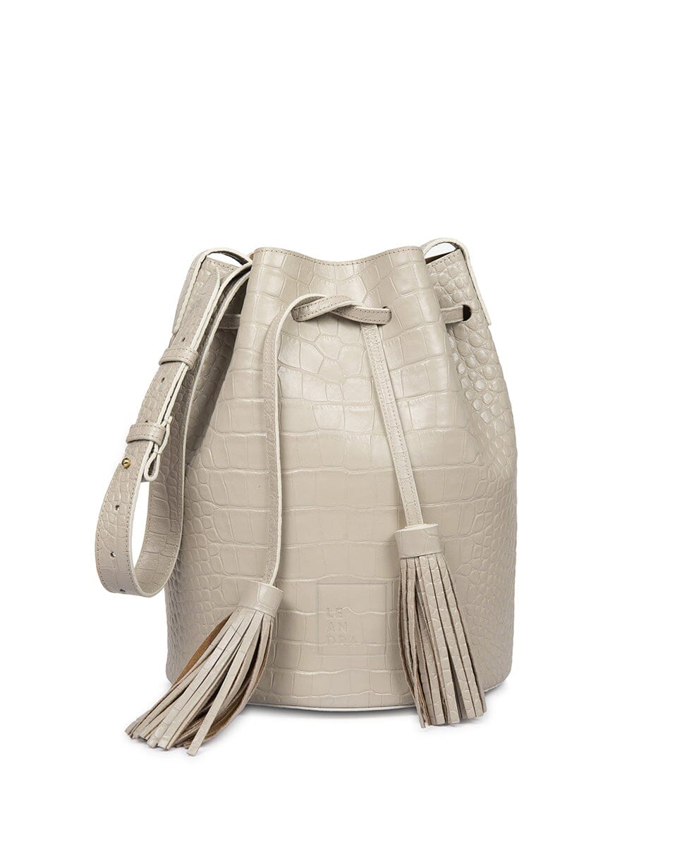 Bucket bag printed in Coco Leather - Light Pearl Crossbody Bags Leandra