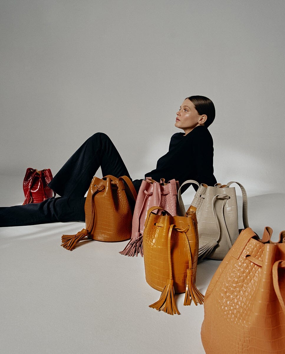 Bucket bag printed in Coco Leather - Light Pearl Crossbody Bags Leandra
