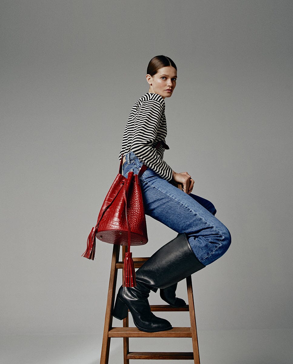 Bucket bag printed in Coco Leather - Red Crossbody Bags Leandra