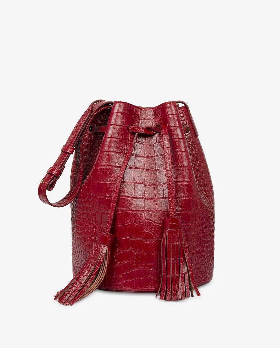 Bucket bag printed in Coco Leather - Red Crossbody Bags Leandra