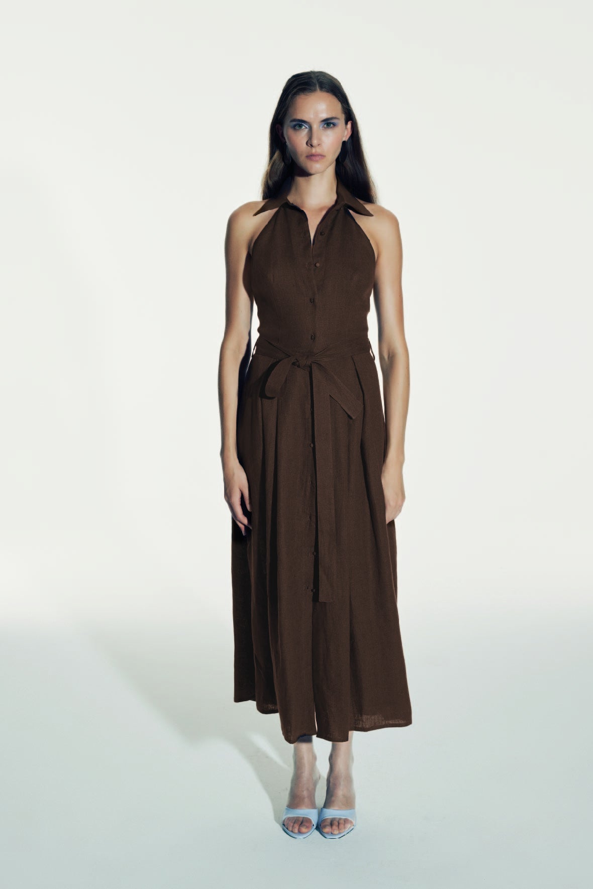 Carrie Linen Midi Dress in Burnt Siena