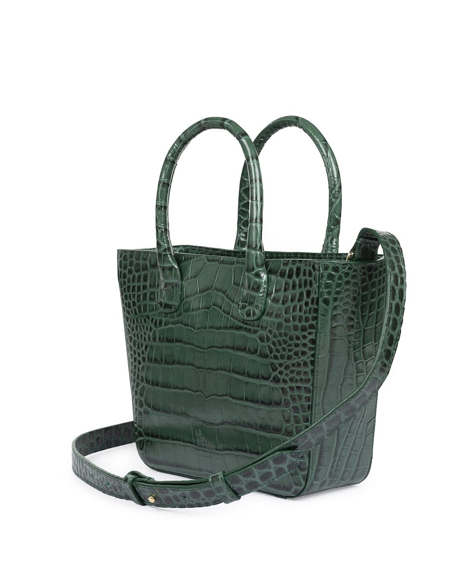 Crossbody leather bag in crocodile print - Forest Green Handbags Leandra