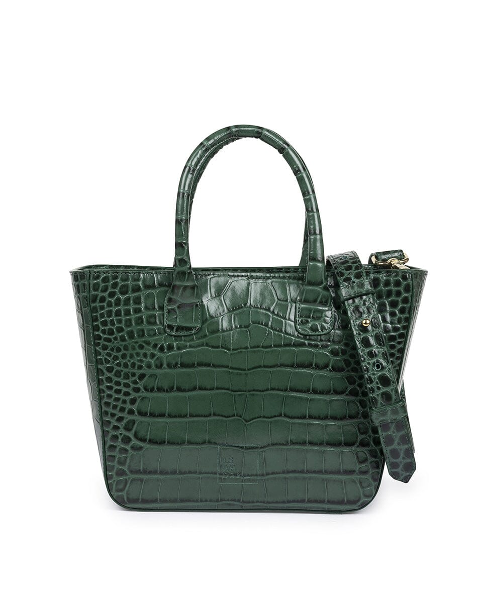 Crossbody leather bag in crocodile print - Forest Green Handbags Leandra
