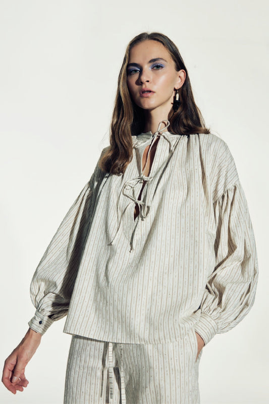 Eve Striped Linen Shirt in Walnut