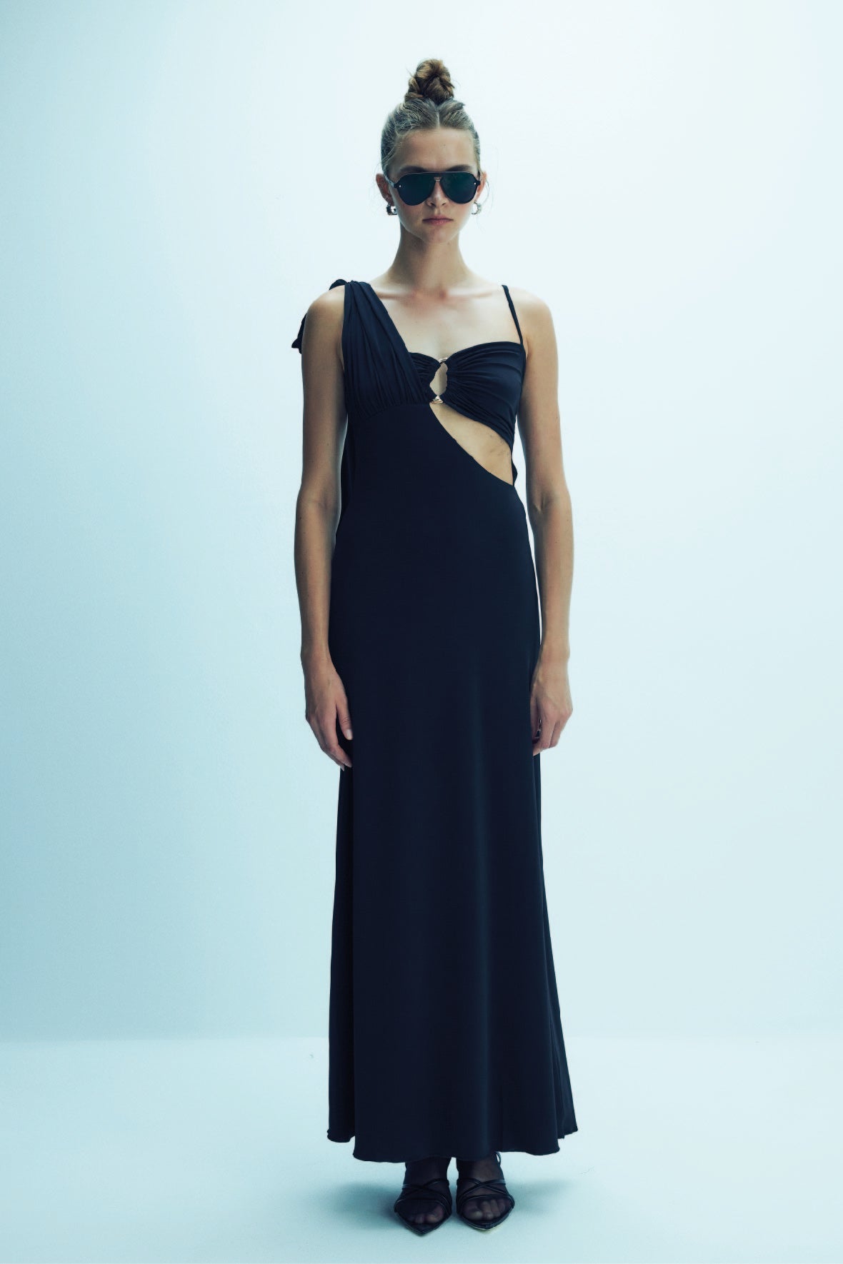 Grace Jersey Asymmetric Long Dress in Black LabelRow Grace Jersey Asymmetric Long Dress in Black LabelRow