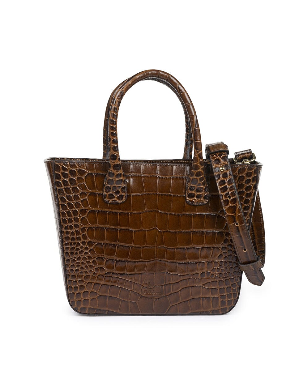 Leather bag in crocodile print Brown – LabelRow