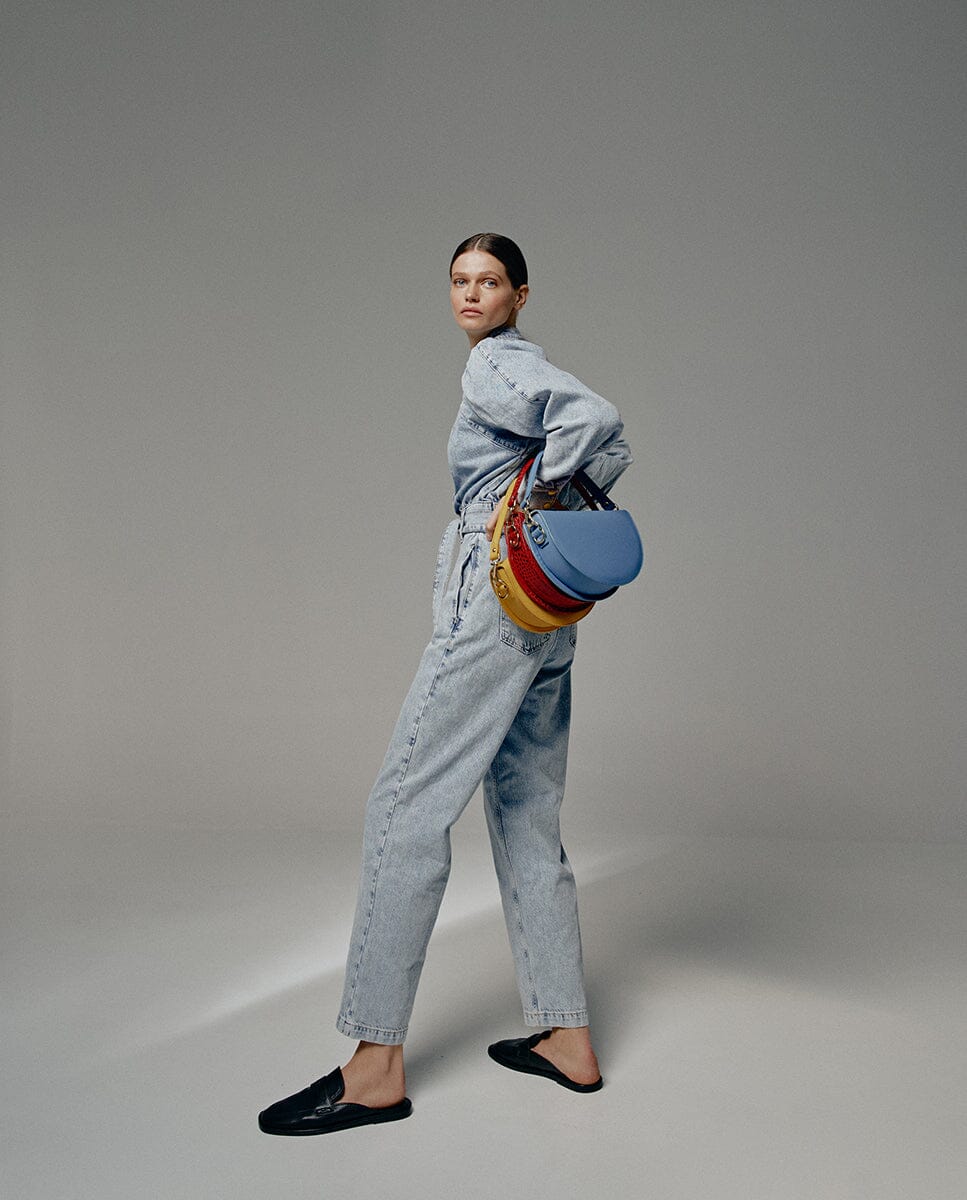 Leather Saddle bag - Baby blue Leather Leandra