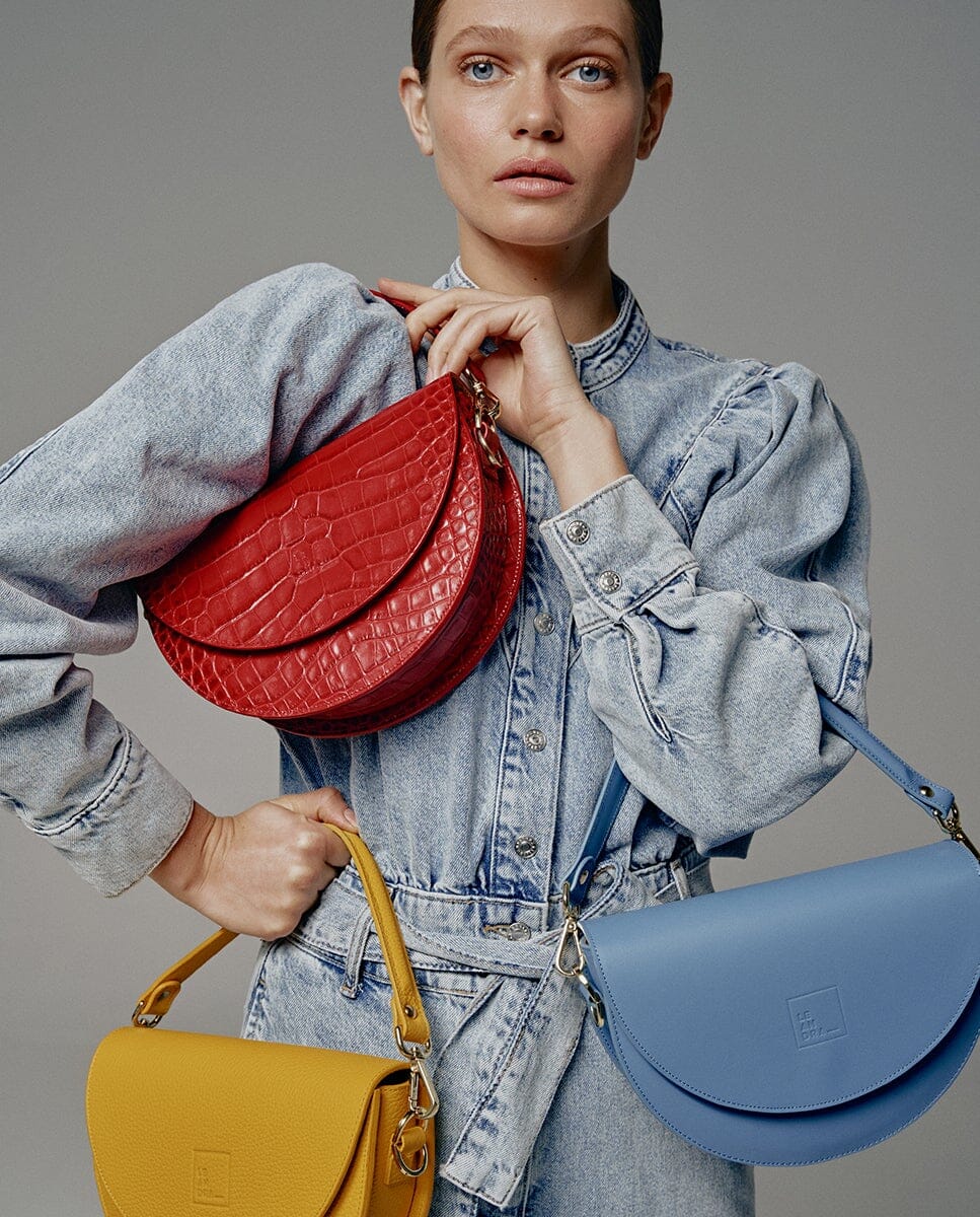 Leather Saddle bag - Baby blue Leather Leandra