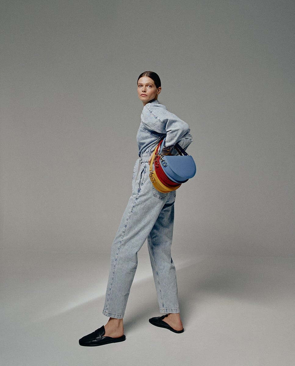 Leather Saddle bag - Baby blue Leather Leandra