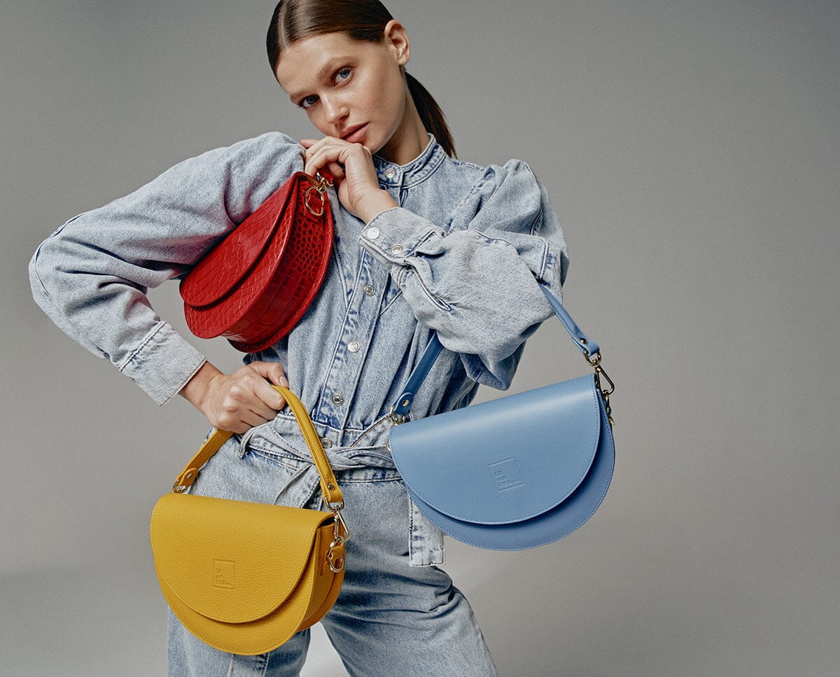 Leather Saddle bag - Baby blue Leather Leandra