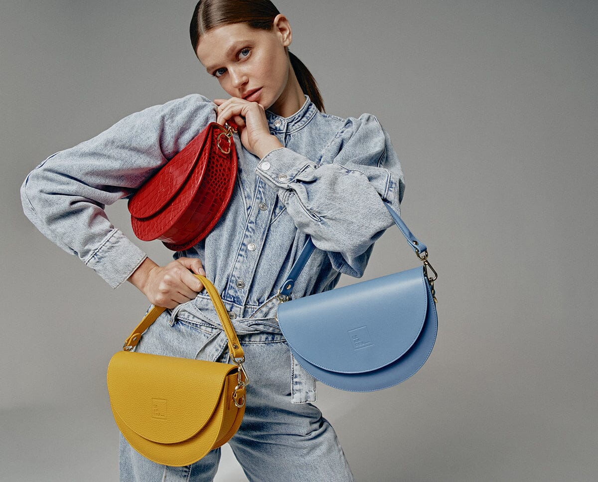 Leather Saddle bag - Baby blue Leather Leandra