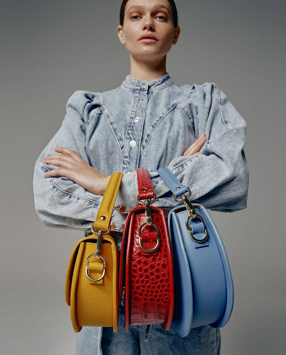 Leather Saddle bag - Baby blue Leather Leandra
