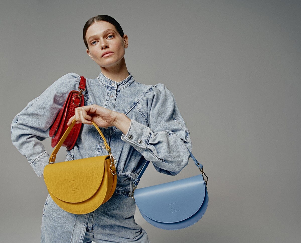 Leather Saddle bag - Baby blue Leather Leandra