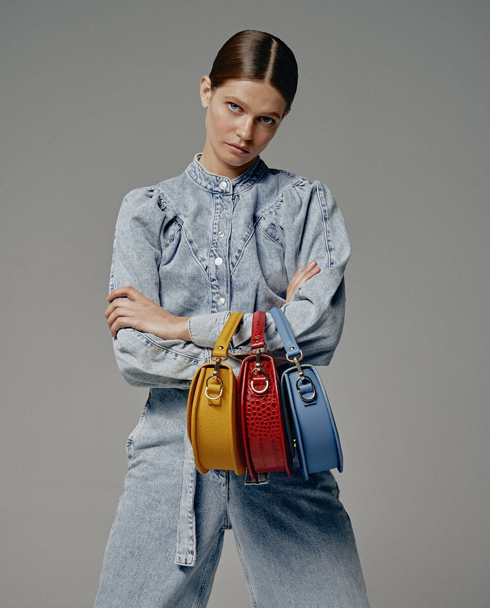 Leather Saddle bag - Baby blue Leather Leandra