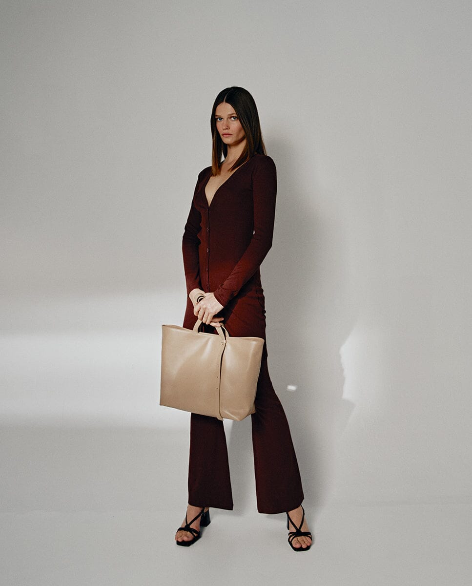 Leather Tote Handbag - Taupe Tote Bag Leandra