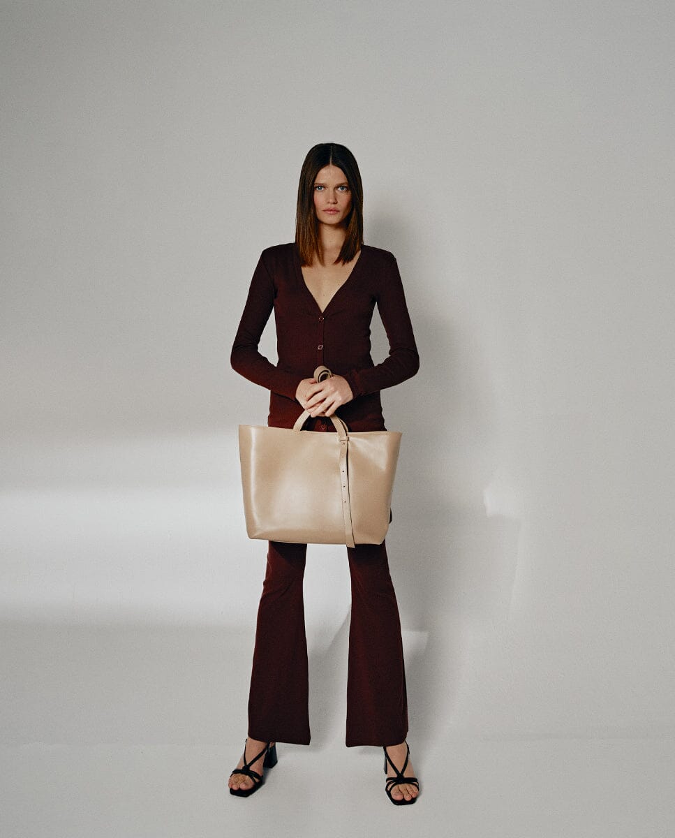 Leather Tote Handbag - Taupe Tote Bag Leandra
