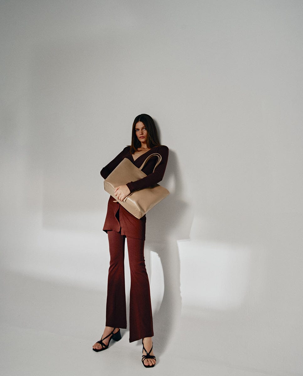 Leather Tote Handbag - Taupe Tote Bag Leandra
