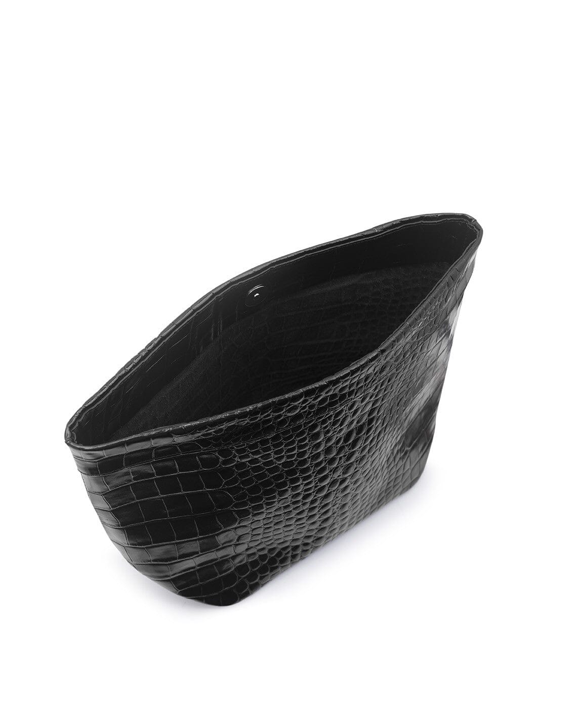 Mini Crocodile printed leather Clutch - Black Leather Leandra