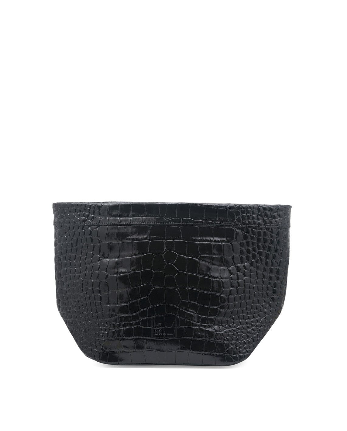 Mini Crocodile printed leather Clutch - Black Leather Leandra