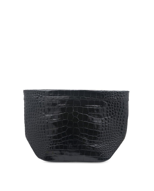 Mini Crocodile printed leather Clutch - Black Leather Leandra