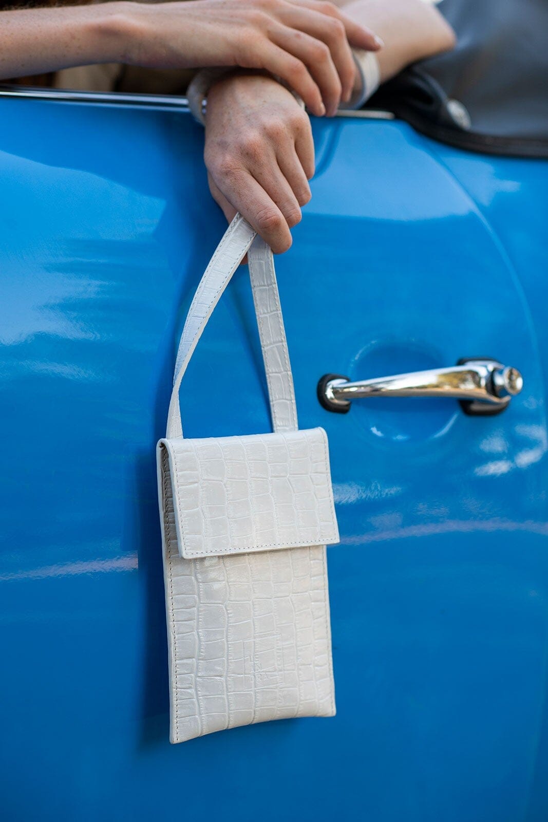 Mini Crocodile printed leather crossbody bag - White Mini Bags Leandra