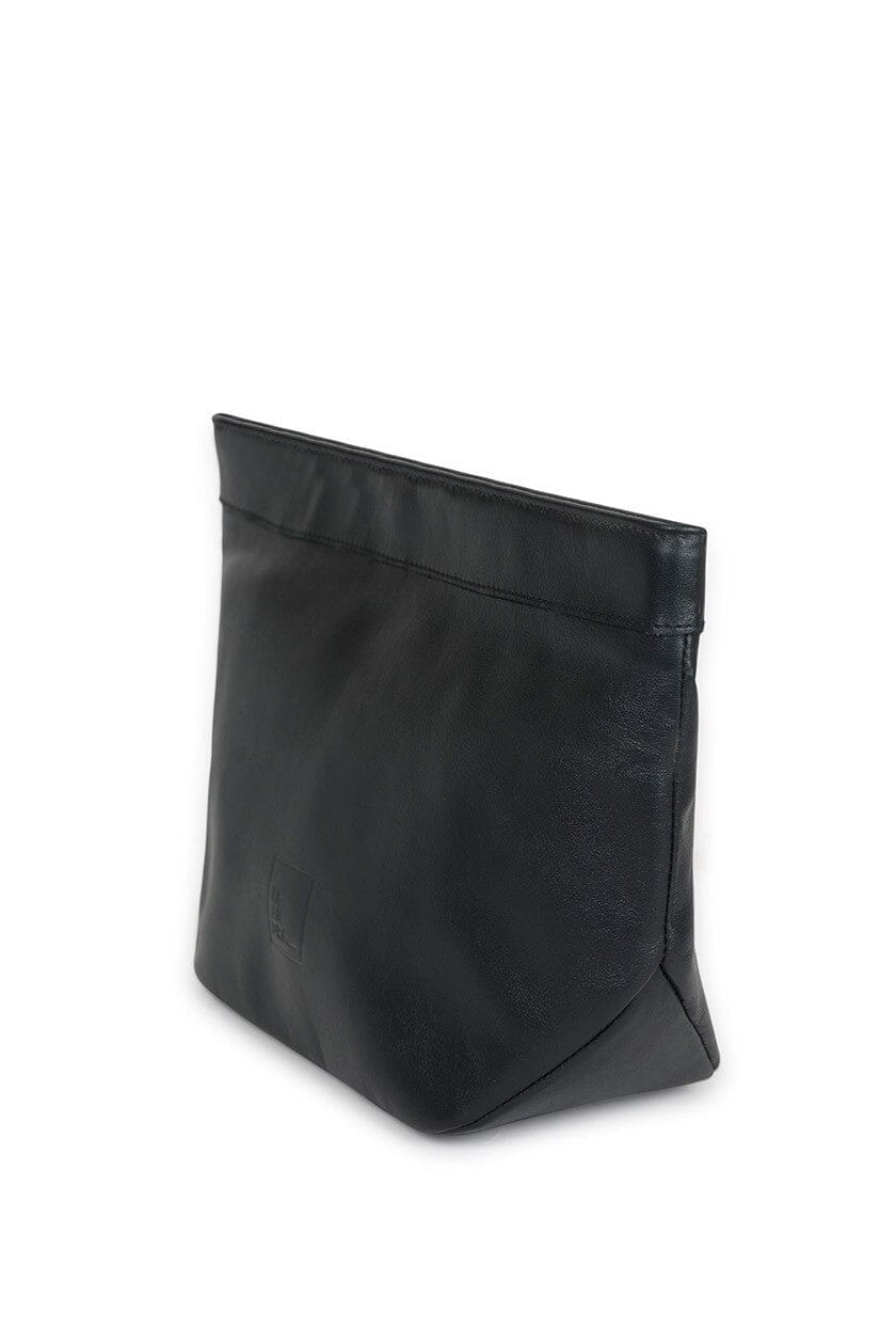 Mini leather Paper Bag Clutch - Black Clutch Leandra