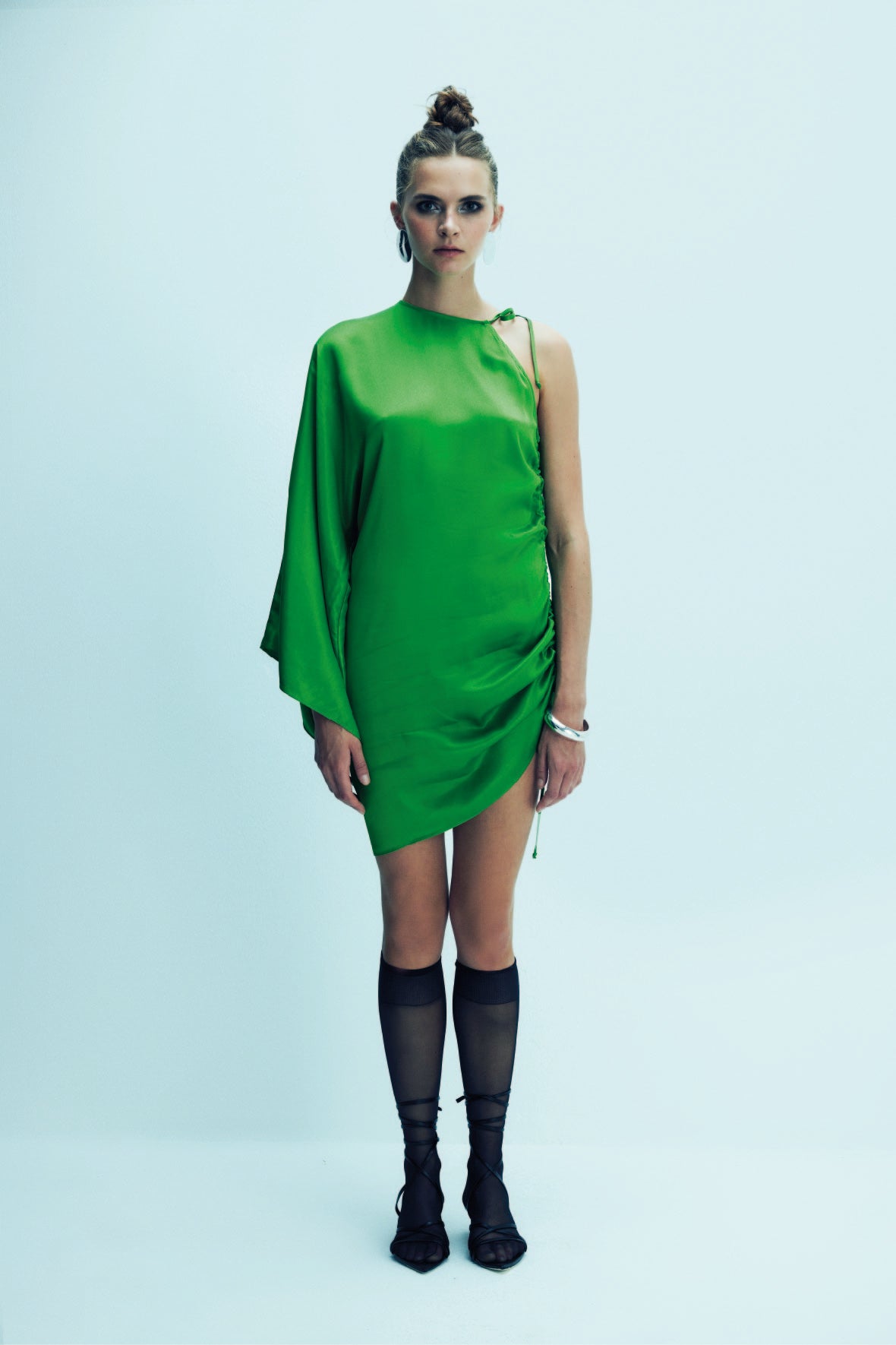 Rocha Asymmetric Mini Satin Dress in Jolly Green