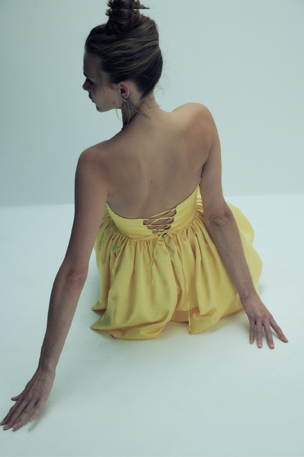 Sibby Strapless Satin Mini Dress in Marigold