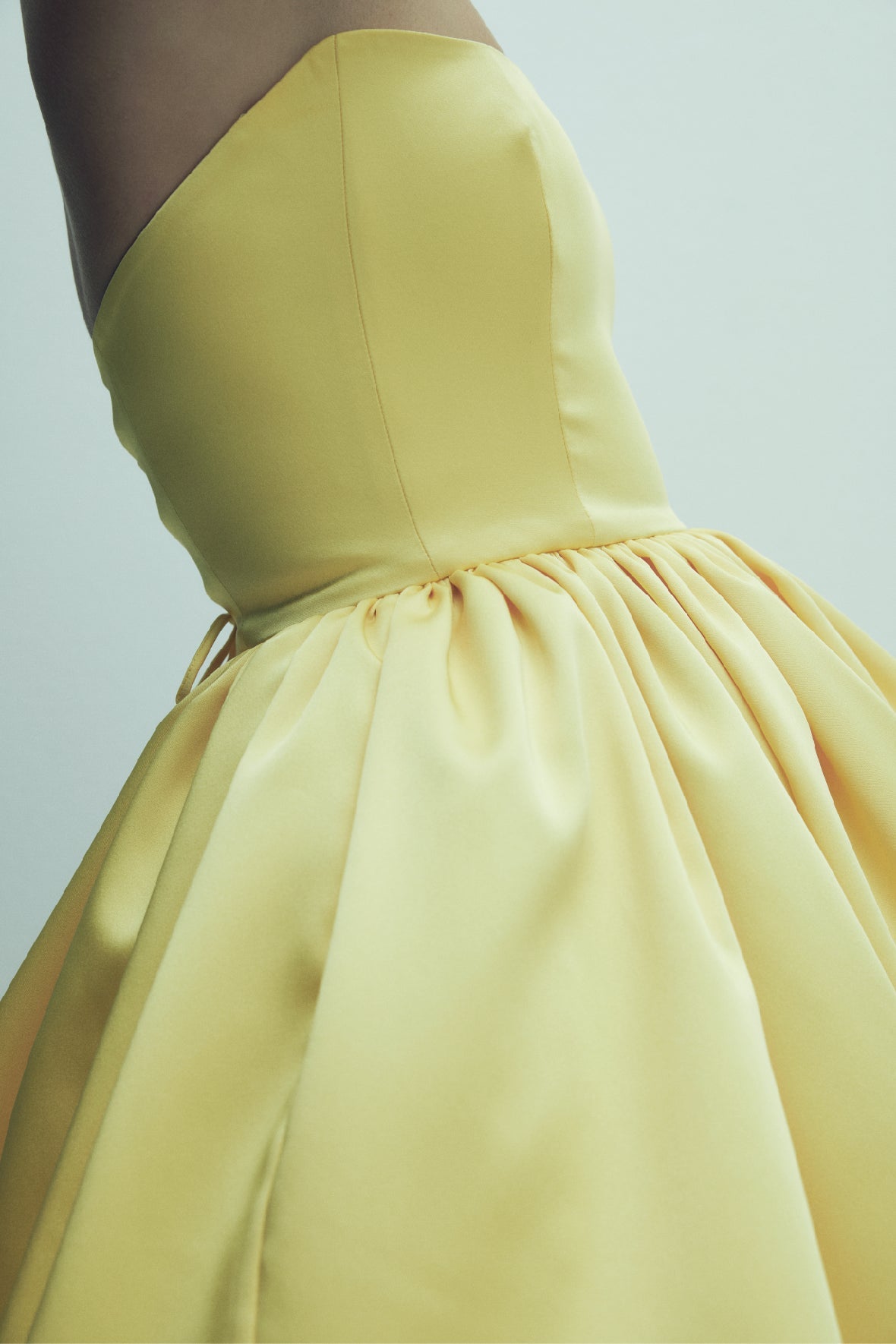Sibby Strapless Satin Mini Dress in Marigold