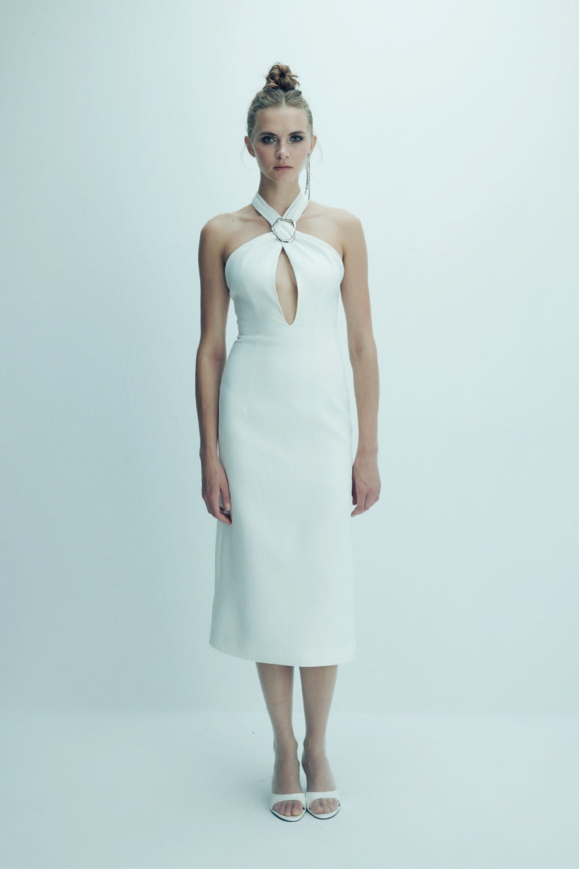 Viana Crepe Midi Dress in Vanilla Ice
