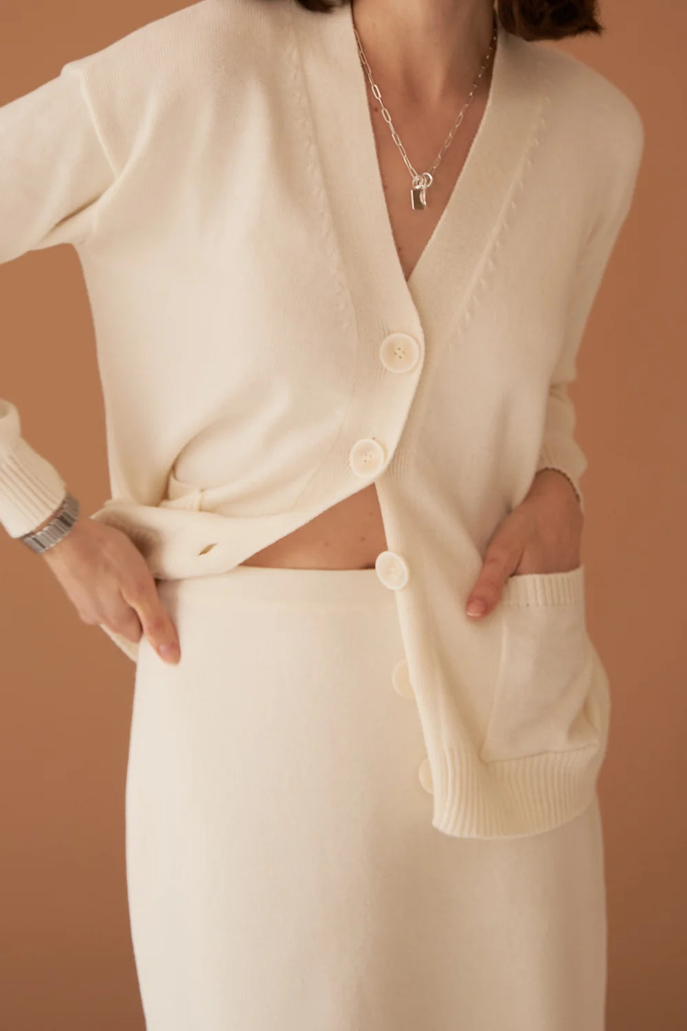 Ivory Cotton Cashmere Blend Cardigan